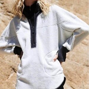 FP Movement by Free People Gray and White Oversized Polo Sweatshirt